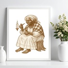 Quadro Preta Velha Maria Redonda 33x24cm Moldura Preta