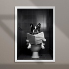 Quadro Preto E Branco Banheiro - Bulldog 33x24cm - Com Vidro