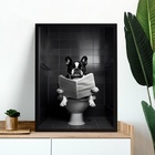 Quadro Preto E Branco Banheiro - Bulldog 33x24cm - Com Vidro