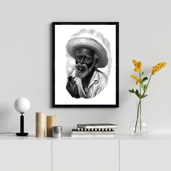 Quadro Preto Velho- Desenho Preto E Branco 45x34cm Moldura:ma