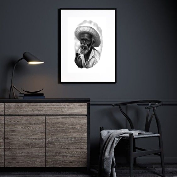 Quadro Preto Velho - Desenho Preto E Branco - 60x48cm Moldura