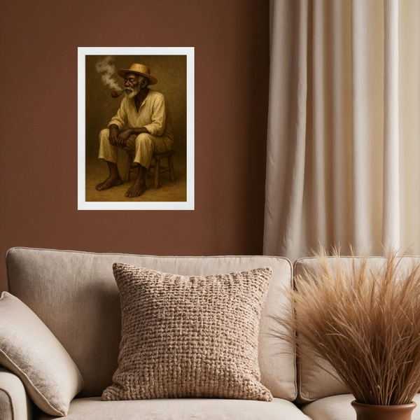 Quadro Preto Velho Vô Benedito 24x18cm - Com Vidro Moldura Br