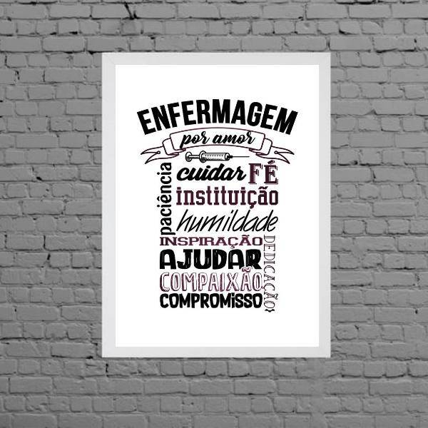 Quadro Profissão Enfermagem Por Amor 24x18cm - Com Vidro Mold
