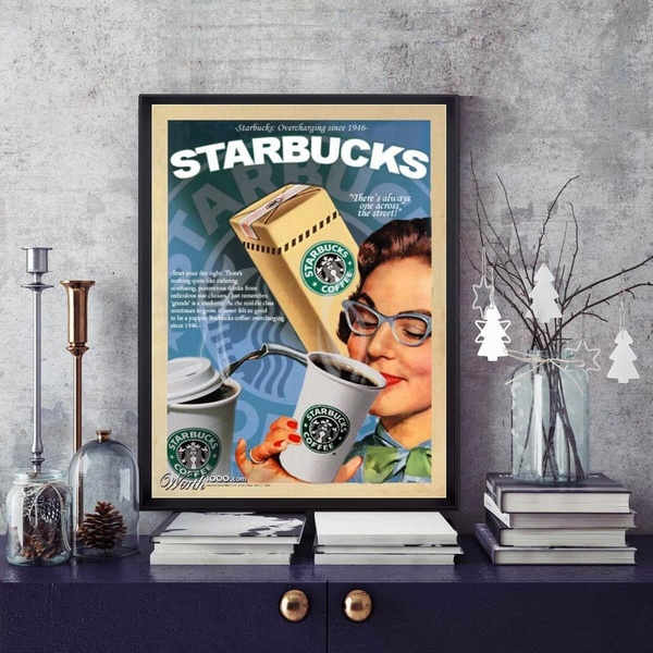 Quadro Propaganda Antiga Café 45x34cm - Com Vidro Moldura Bra