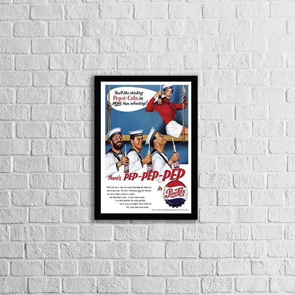Quadro Propaganda Antiga Pepsi 45x34cm - Com Vidro Moldura:ma