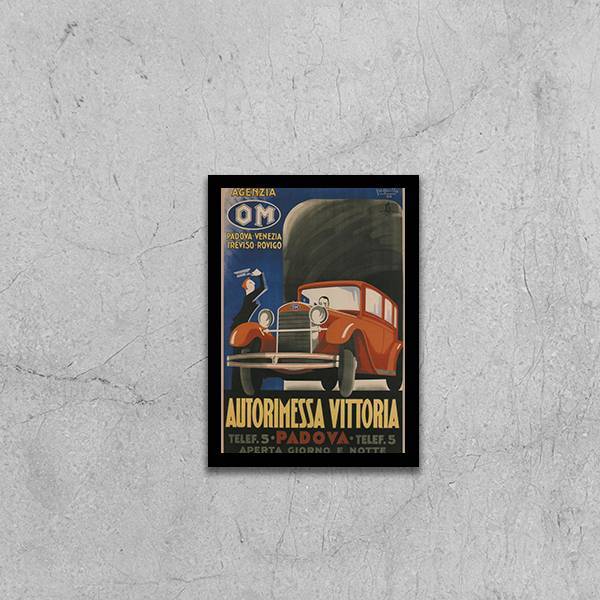 Quadro Propaganda Carro Antigo Vermelho 24x18cm Moldura:madei