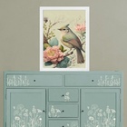 Quadro Provençal Pássaro Com Flores 33x24cm Moldura Preta