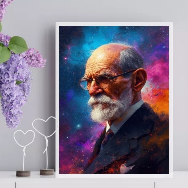 Quadro Psicologia Arte Freud - Galáxia 33x24cm Moldura Branca