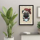 Quadro Pug Boina 24x18cm Moldura:madeira Preta