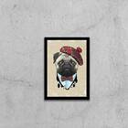 Quadro Pug Boina 33x24cm - Com Vidro Moldura:madeira Branca