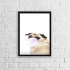 Quadro Pug Chiclete 24x18cm Moldura:madeira Branca