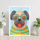 Quadro Pug De Óculos 60x40cm Moldura:madeira Branca