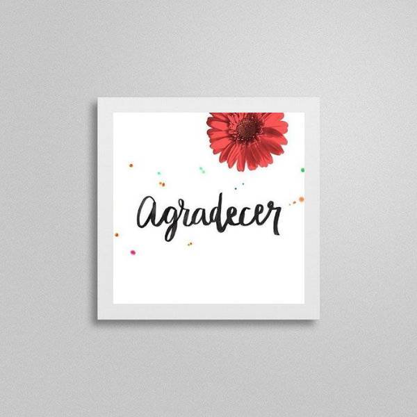 Quadro Quadrado Agradecer Floral 20x20cm Moldura:madeira Bran