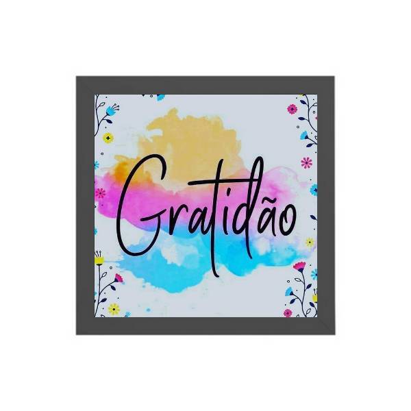 Quadro Quadrado Colorido Gratidão 20x20cm Moldura:madeira Bra