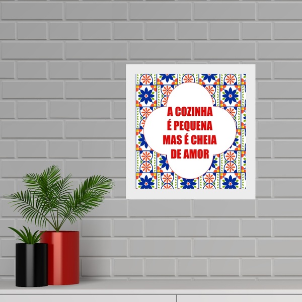 Quadro Quadrado Cozinha Cheia Amor - 33x33cm Moldura Branca