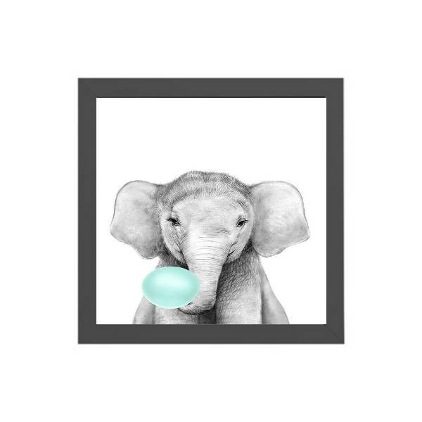 Quadro Quadrado Elefante Chiclete 20x20cm Moldura:madeira Pre