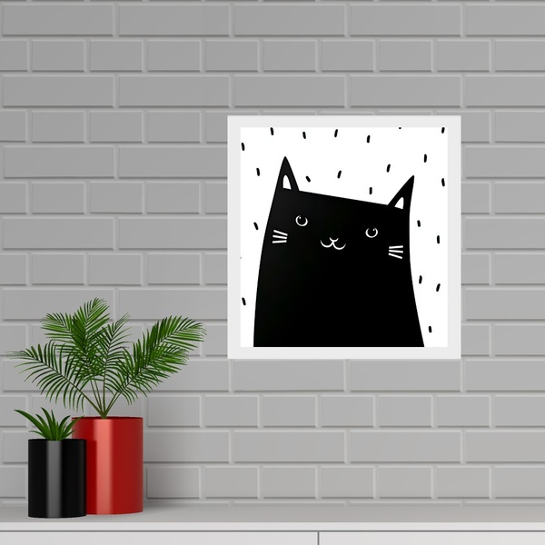Quadro Quadrado Gatinho Escandinavo - 33x33cm - Com Vidro Mol