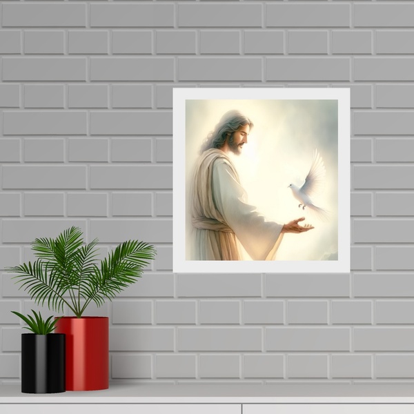 Quadro Quadrado Jesus E Espírito Santo - 33x33cm - Com Vidro