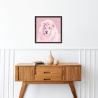 Quadro Quadrado Leão Rosa - 33x33cm Moldura Preta