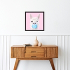 Quadro Quadrado Lhama Chiclete - 33x33cm - Com Vidro Moldura