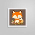 Quadro Quadrado Raposinha Infantil 20x20cm Moldura:madeira Pr