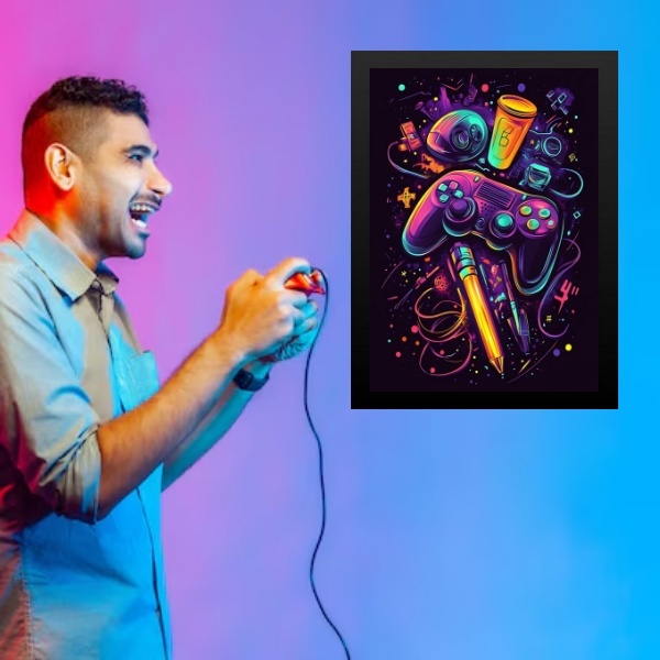 Quadro Quarto Adolescente Gamer 24x18cm Moldura Preta