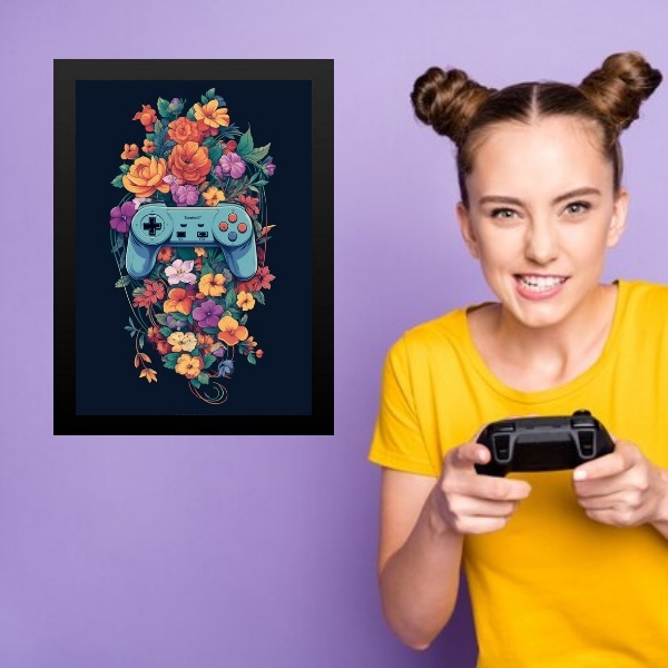 Quadro Quarto Adolescente Menina Gamer 33x24cm Moldura Branca