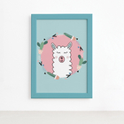 Quadro Quarto Bebê Animais Amigos Lhama Mold Azul 22x32cm