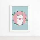 Quadro Quarto Bebê Animais Amigos Lhama Mold Branca 33x43cm