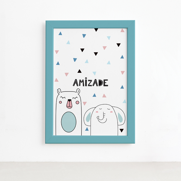 Quadro Quarto Bebe Animais Amigos Urso Mold Azul 22x32cm Leroy Merlin