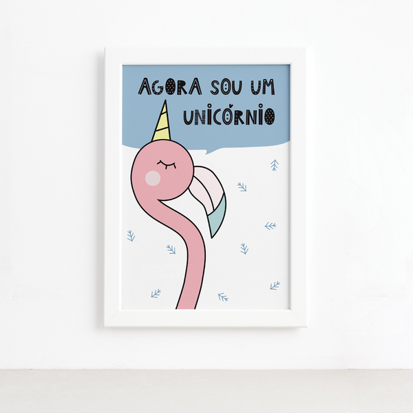 Quadro Quarto Bebê Flamingo Unicórnio Mold Branca 22x32cm