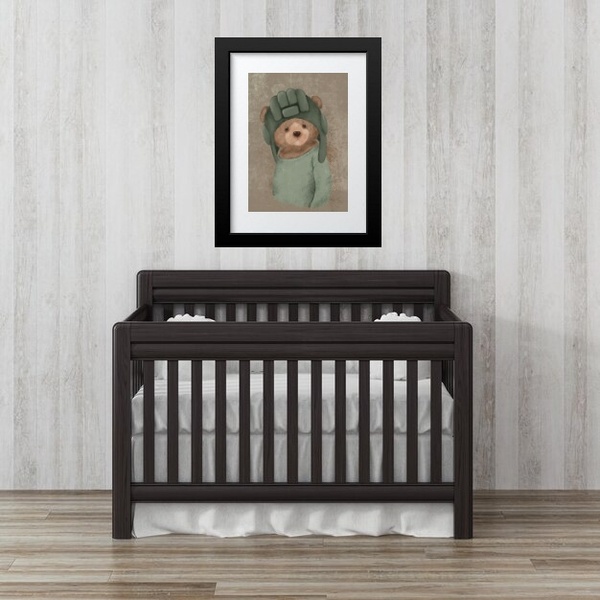 Quadro Quarto Bebê Retrô Urso Verde- 60x48cm Moldura Branca