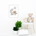 Quadro Quarto Bebê Ursinho Lua Estrela 24x18cm Moldura:madeir