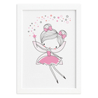 Quadro Quarto de Menina Fada Rosa Moldura Branca 33x43cm