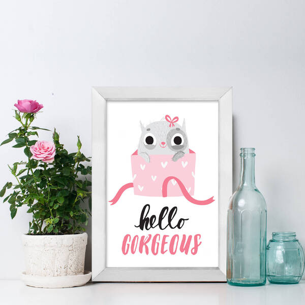 Quadro Quarto Gatinho Fofo 33x43cm Moldura Branca