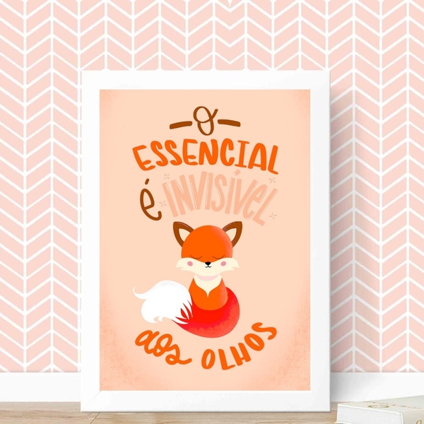 Quadro Raposinha O Essencial É Invisível aos olhos 45x34cm -