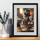 Quadro Ratinho Na Xícara 60x48cm Moldura Branca