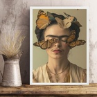 Quadro Realista Frida Com Borboletas 24x18cm - Com Vidro Mold