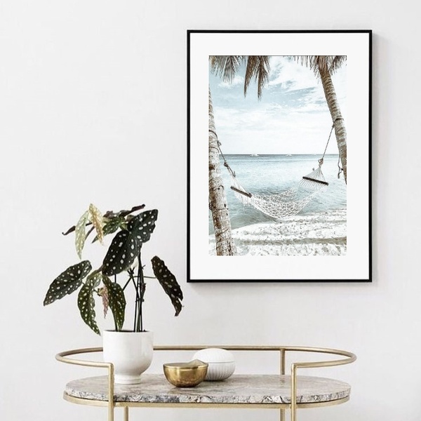 Quadro Rede Na Praia - 60x48cm Moldura Branca