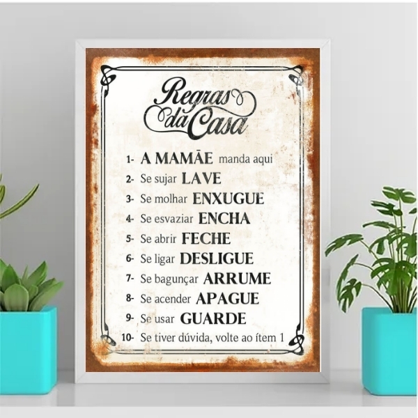Quadro Regras Da Casa 45x34cm Moldura:madeira Preta