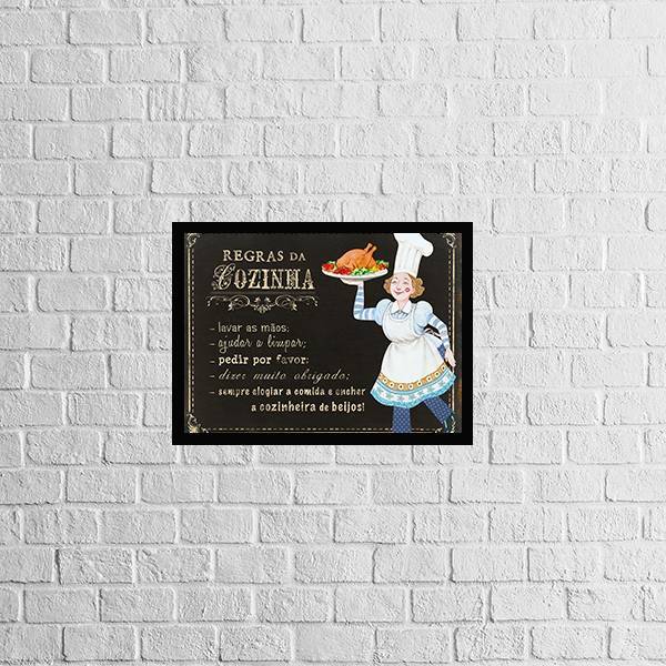 Quadro Regras Da Cozinha 33x24cm - Com Vidro Moldura:madeira
