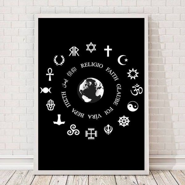 Quadro Religiões Do Mundo Símbolos 24x18cm - Com Vidro Moldur