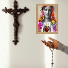 Quadro Religioso Moldura Dourada Maria Flores 24x18cm Acabame