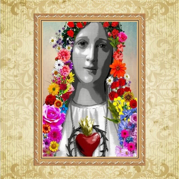 Quadro Religioso Moldura Dourada Maria Flores 24x18cm Acabame