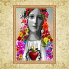 Quadro Religioso Moldura Dourada Maria Flores 33x24cm Acabame