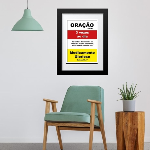 Quadro Remédio Oração - 60x48cm Moldura:madeira Preta