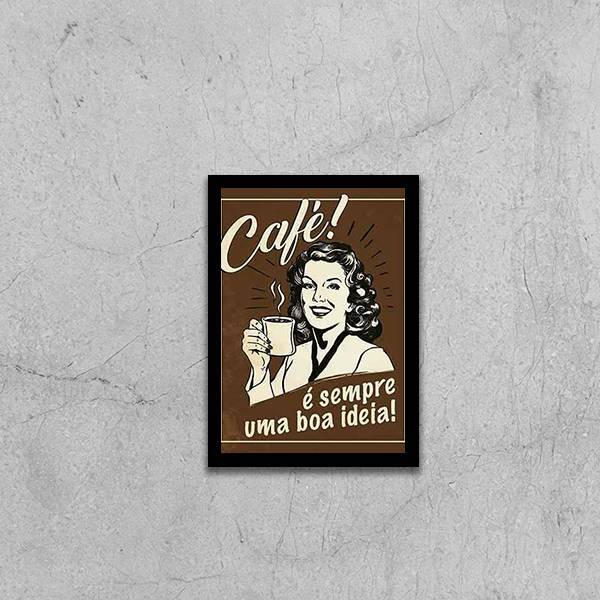 Quadro Retrô Café 45x34cm - Com Vidro Moldura:madeira Branca