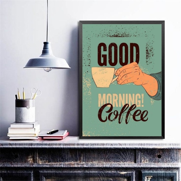 Quadro Retrô Café - Good Morning 45x34cm - Com Vidro Moldura: