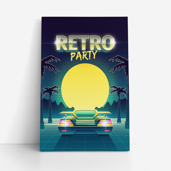 Quadro Retro Party Festa Carro Praia Canvas 100x70cm