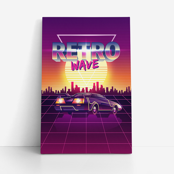 Quadro Retrowave Carro Sol Cidade Retro Canvas 120x80cm